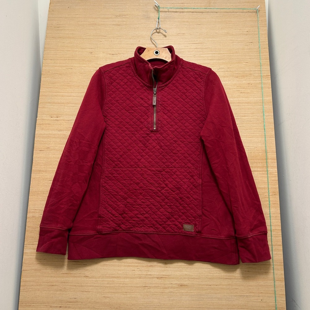 LL Bean Mens Red Quilted‎ Quarter Zip Pullover Sweatshirt Mock Neck Size M